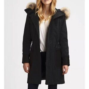 Rag & Bone Belfast Coat Waxed Canvas Pocket Double 2-in-1 Parka w/ Fur Hood XS